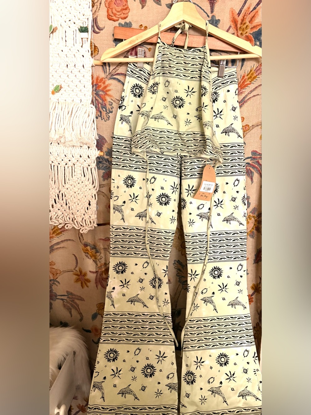 Boho Wide-Leg dolphin print 2-piece and halter top set - Picture 1 of 6
